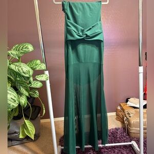 Emerald Green Strapless Twist Sheer Maxi Dress